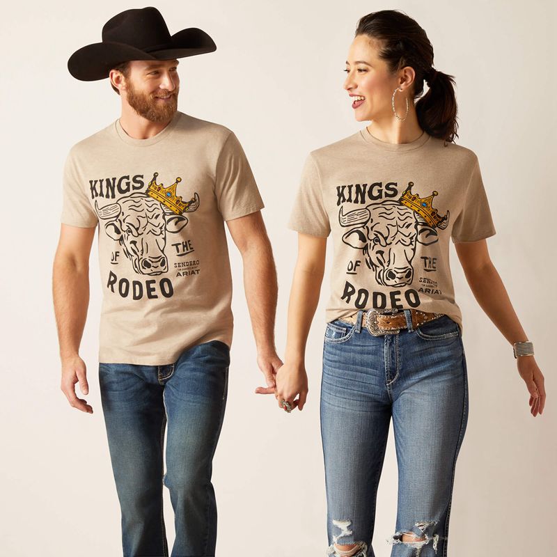 Ariat Sendero King Cow T-Shirt Oatmeal Heather Homme | NOE-02363897