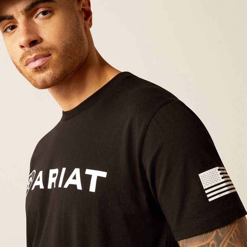 Ariat Shield Flag T-Shirt Noir Homme | IBU-23909518