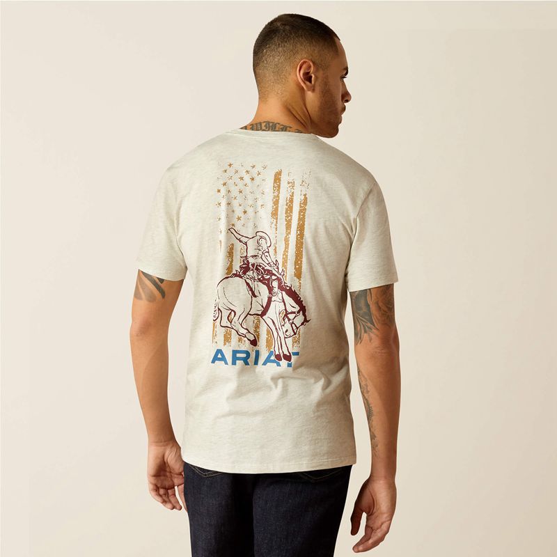 Ariat Rodeo Proud T-Shirt Oatmeal Heather Homme | ACF-50162715