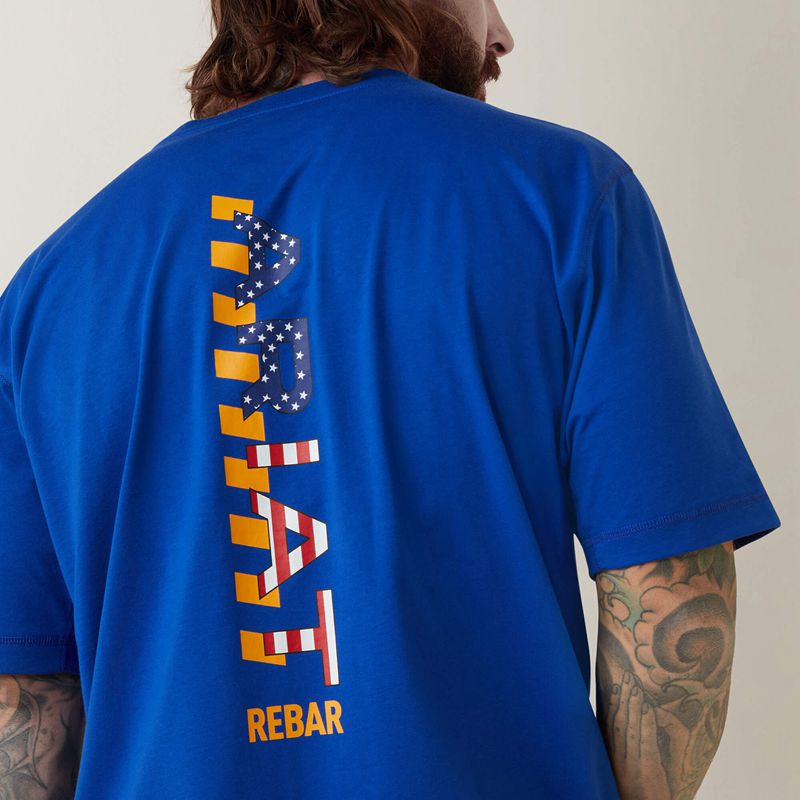 Ariat Rebar Workman Logo T-Shirt Bleu Royal Bleu Homme | XOC-82746712