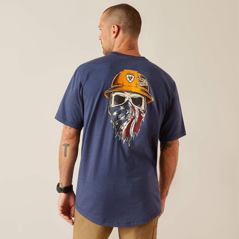 Ariat Rebar Workman Born For This T-Shirt Bleu Marine Homme | KZN-76914749