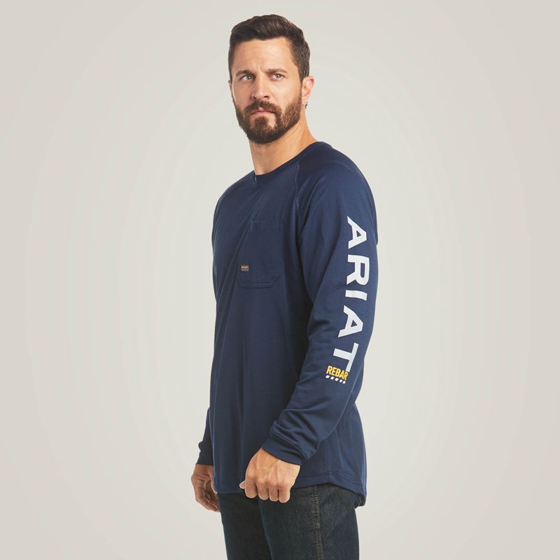 Ariat Rebar Heat Fighter T-Shirt Bleu Marine Homme | CDG-43026316