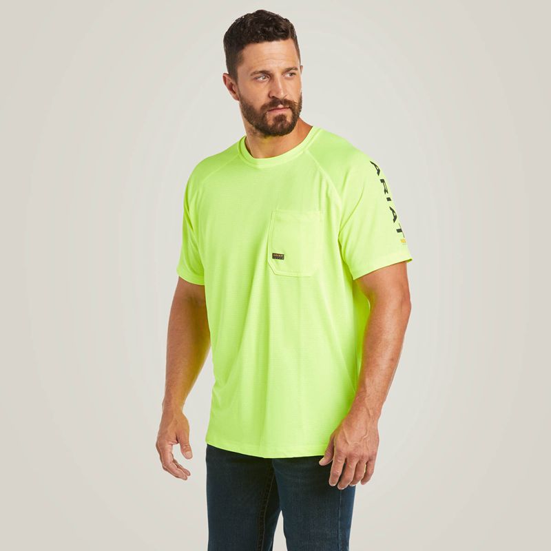 Ariat Rebar Heat Fighter T-Shirt Neon Lime Homme | UBX-59187489