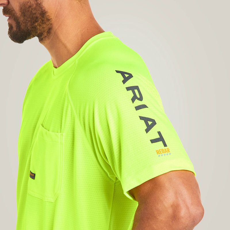 Ariat Rebar Heat Fighter T-Shirt Neon Lime Homme | UBX-59187489