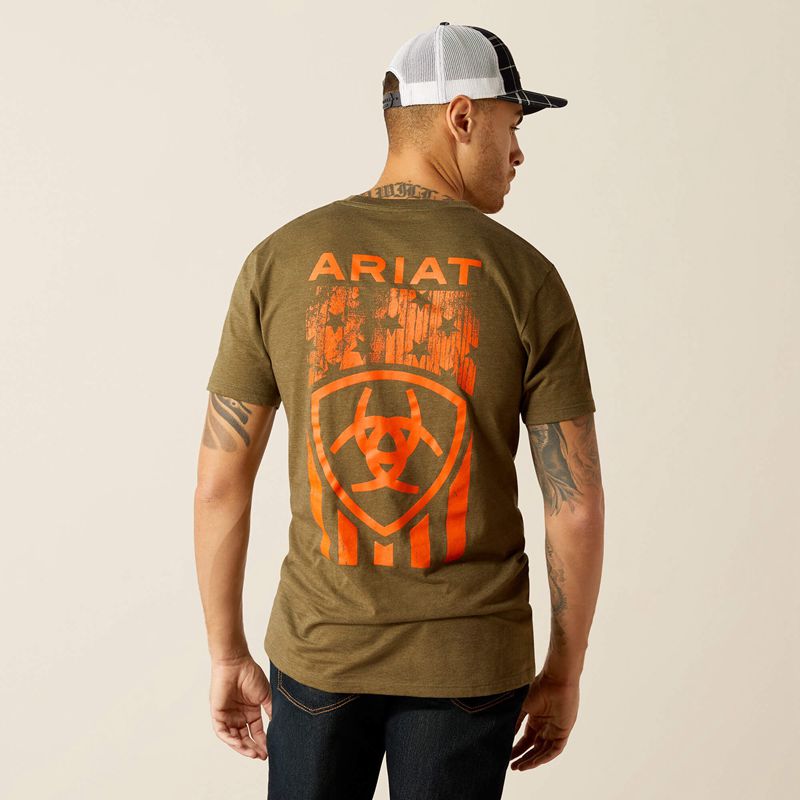 Ariat Grain Flag T-Shirt Military Heather Homme | BKS-63786993