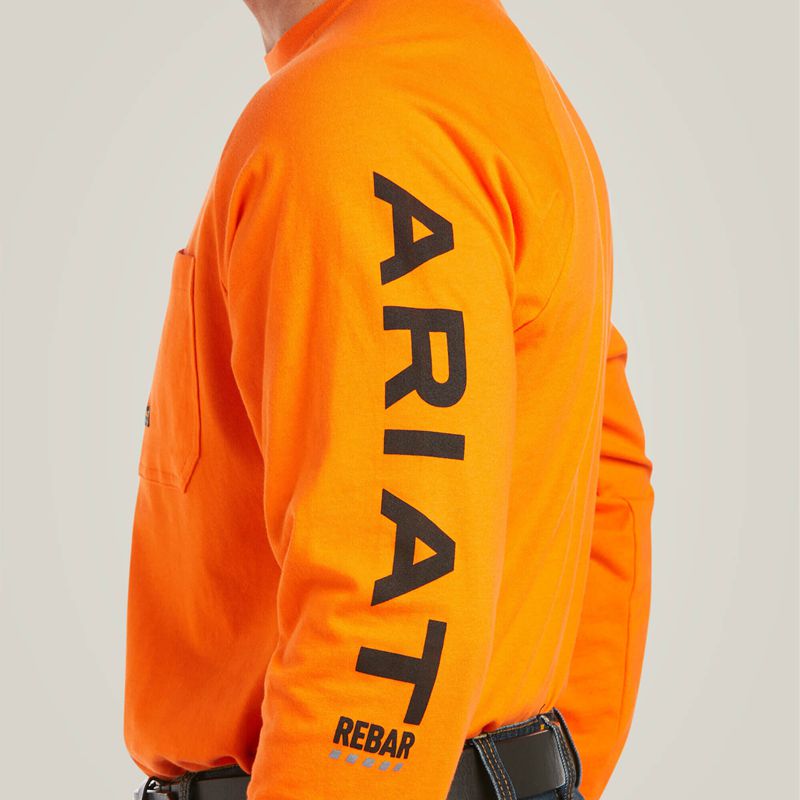 Ariat Rebar Cotton Strong Graphic T-Shirt Safety Orange/Black Homme | GND-22036679