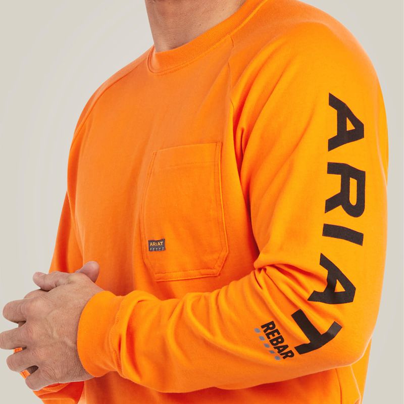 Ariat Rebar Cotton Strong Graphic T-Shirt Safety Orange/Black Homme | GND-22036679