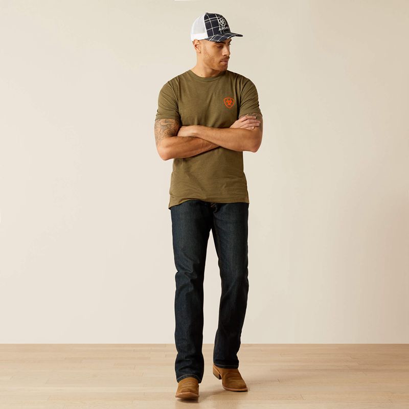 Ariat Grain Flag T-Shirt Military Heather Homme | BKS-63786993