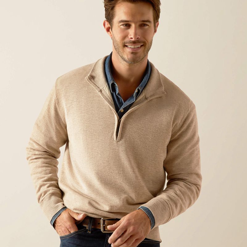 Ariat Bolinas Sweater Oatmeal Homme | FSI-24275297