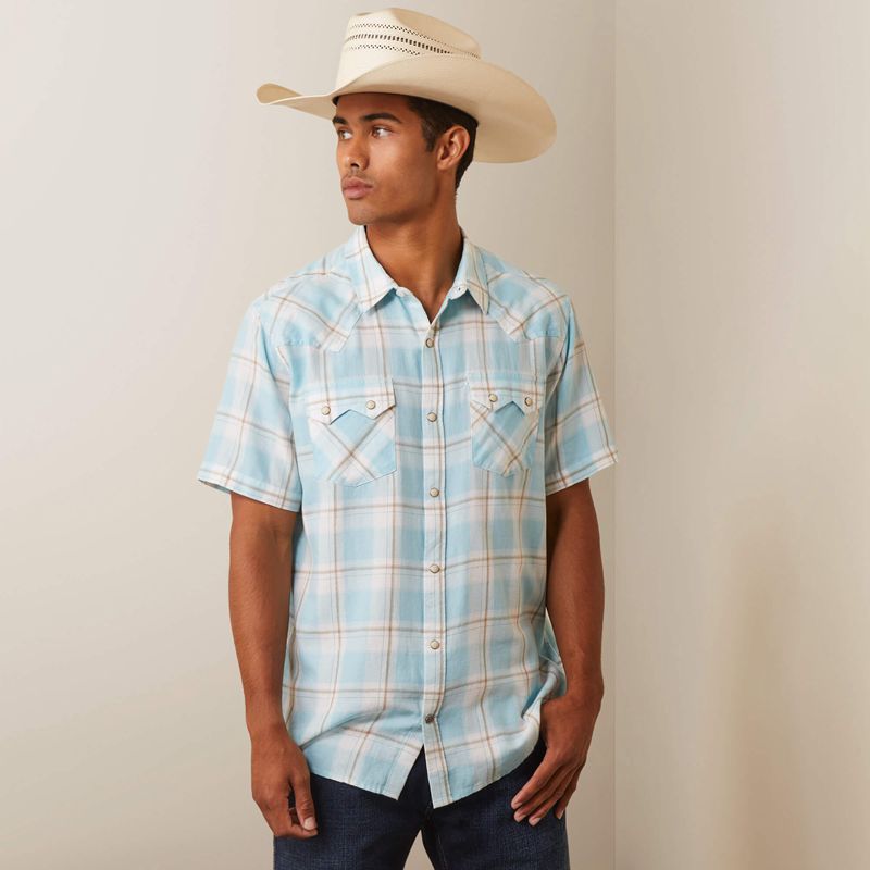 Ariat Halbertson Retro Fit Shirt Aquatic Homme | AUL-81136690