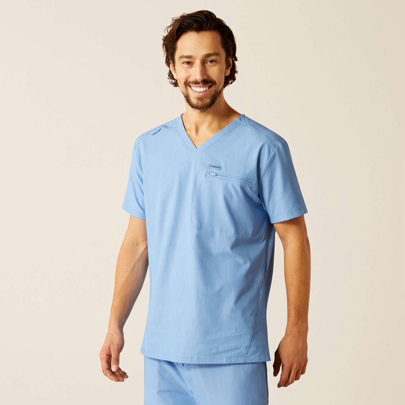 Ariat Whitman Scrub Top Bleu Clair Homme | XVH-60720494