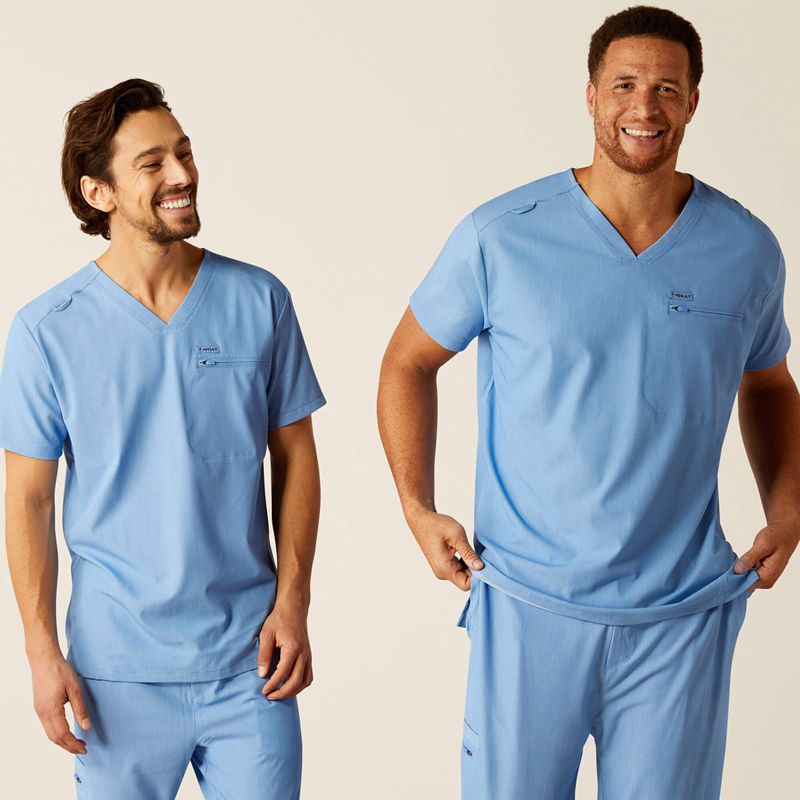 Ariat Whitman Scrub Top Bleu Clair Homme | XVH-60720494