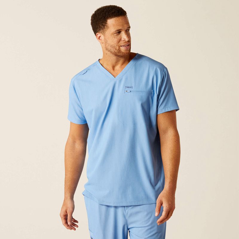 Ariat Whitman Scrub Top Bleu Clair Homme | XVH-60720494