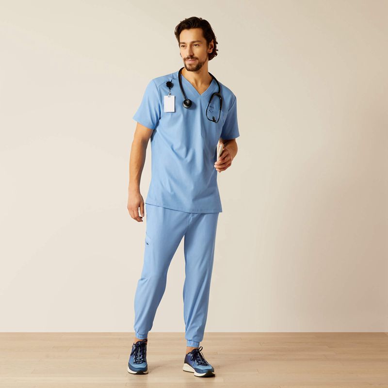 Ariat Whitman Scrub Top Bleu Clair Homme | XVH-60720494