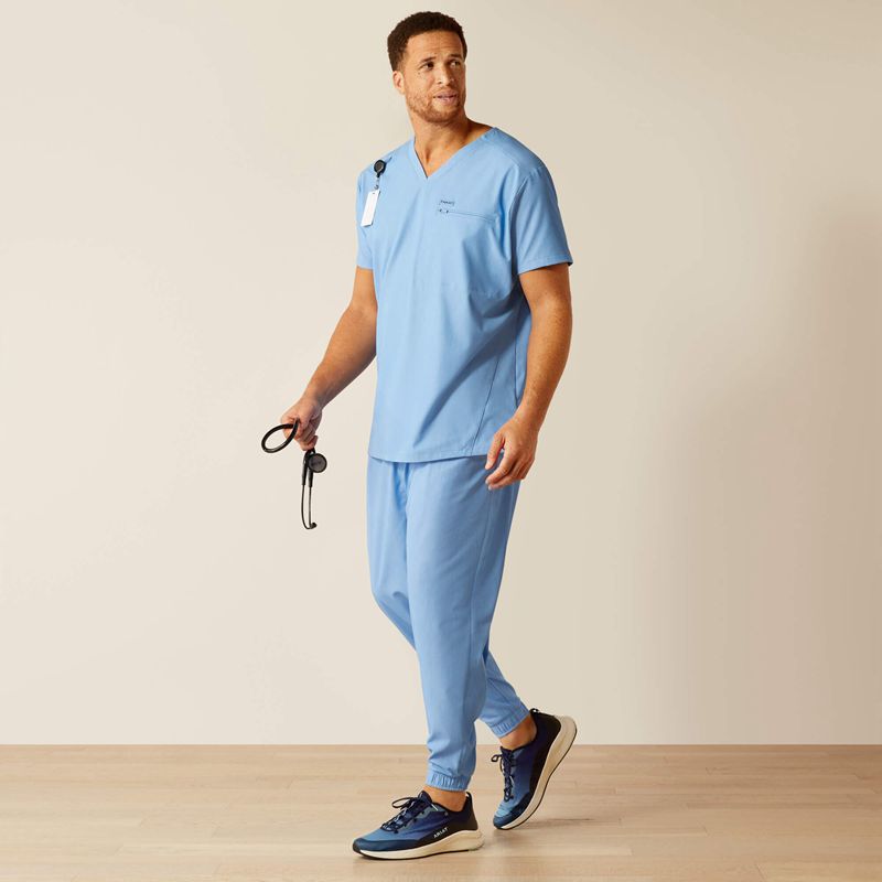 Ariat Whitman Scrub Top Bleu Clair Homme | XVH-60720494