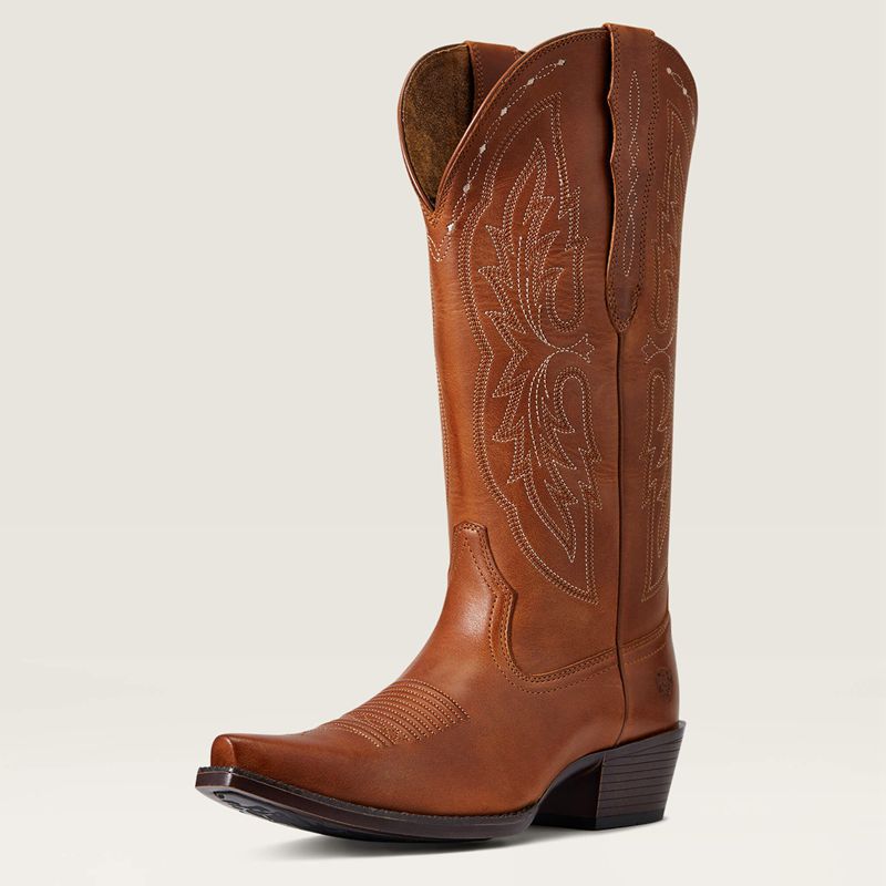 Ariat Heritage X Toe Elastic Wide Calf Western Boot Treasured Tan Femme | IEM-84346654