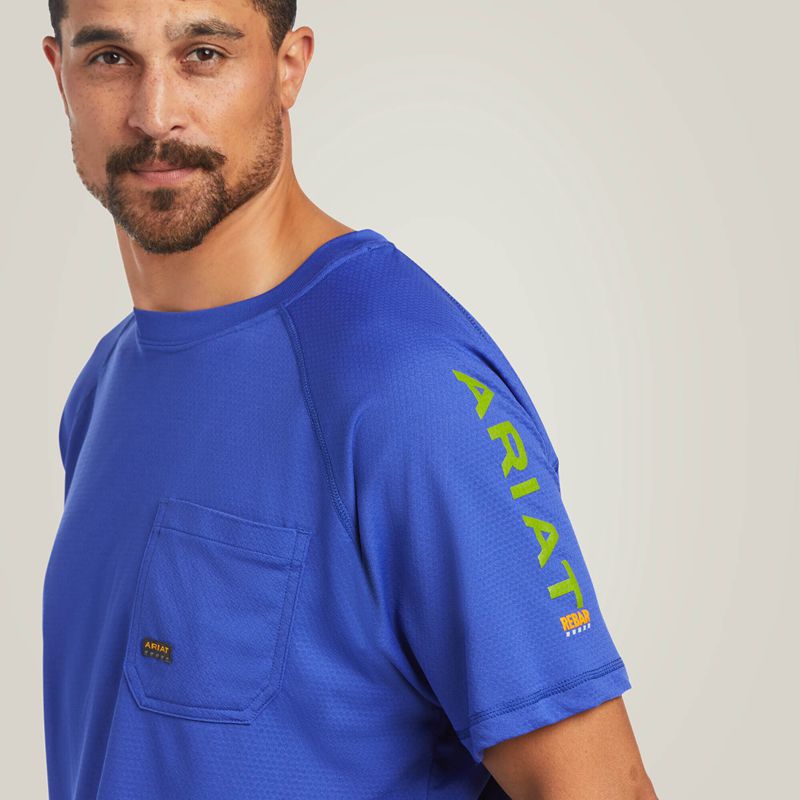 Ariat Rebar Heat Fighter T-Shirt Bleu Royal Bleu Homme | OWE-26107793