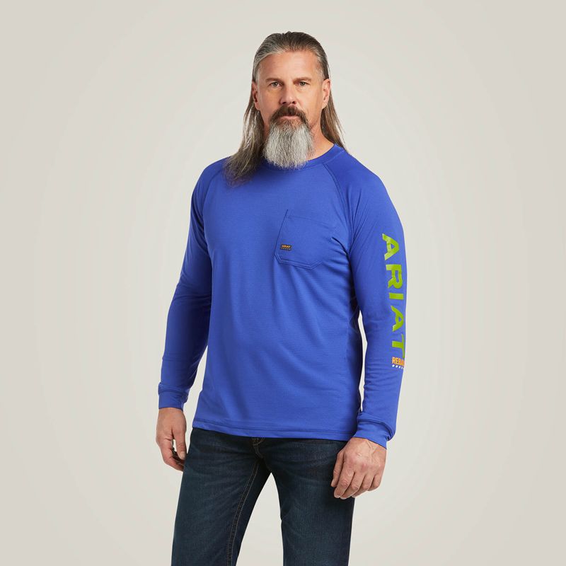 Ariat Rebar Heat Fighter T-Shirt Bleu Royal Bleu Homme | ZRB-15663089