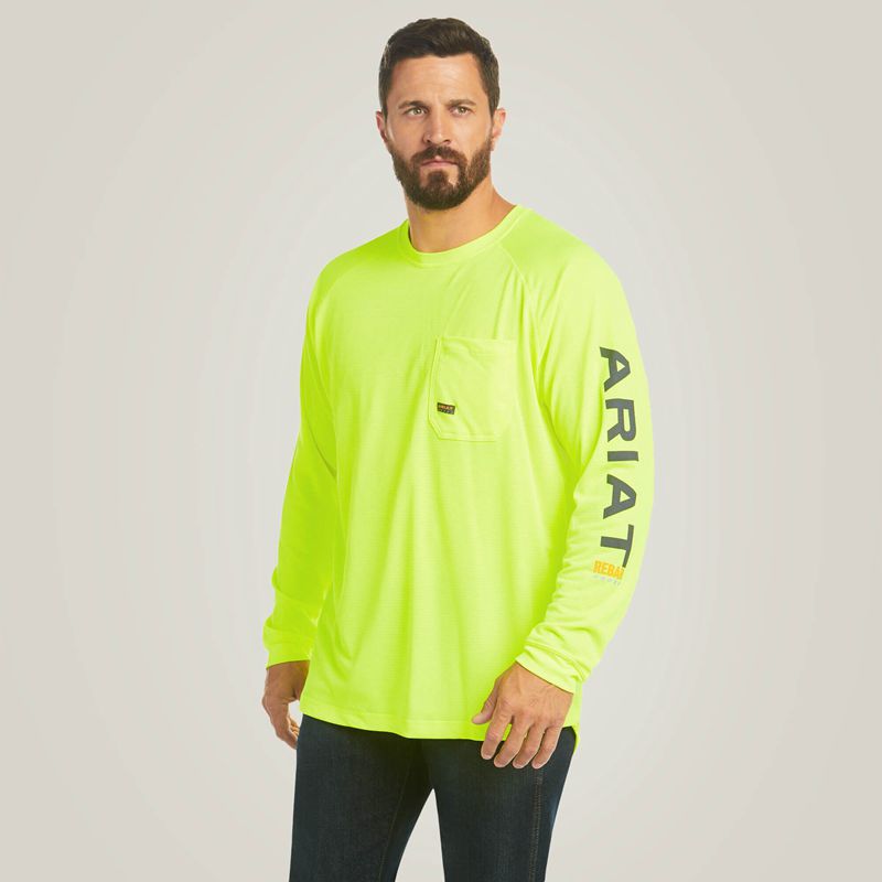 Ariat Rebar Heat Fighter T-Shirt Neon Lime Homme | QYS-07830698