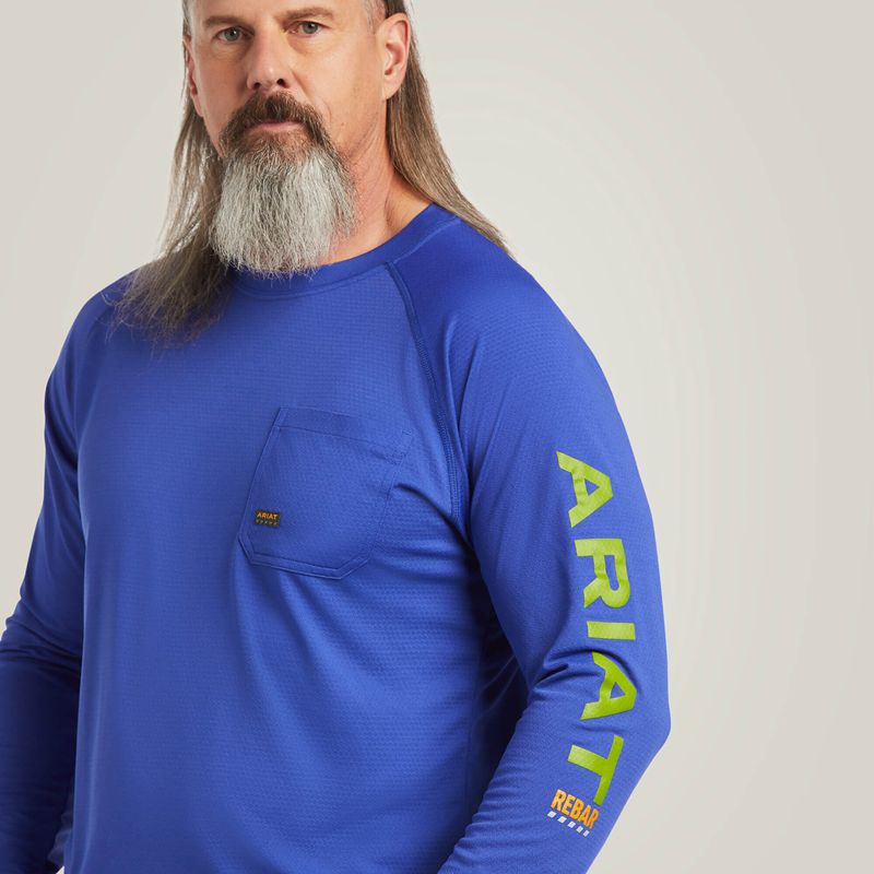 Ariat Rebar Heat Fighter T-Shirt Bleu Royal Bleu Homme | ZRB-15663089