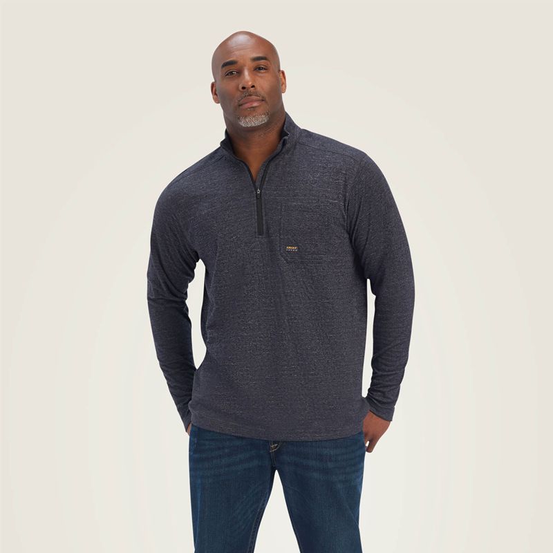 Ariat Rebar Foundation 1/4 Zip Shirt Charcoal Heather Homme | WNE-69823170