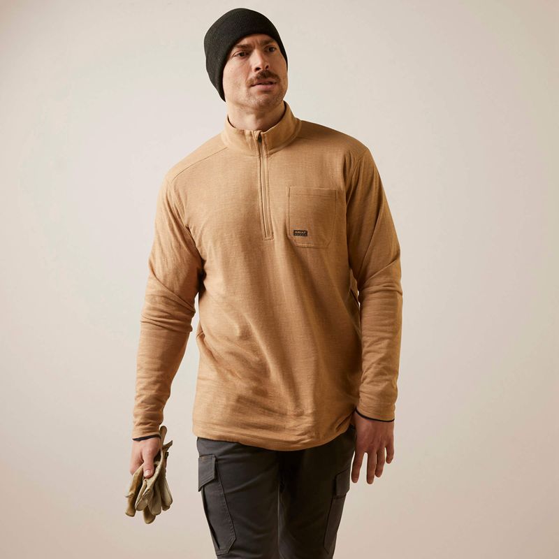 Ariat Rebar Foundation 1/4 Zip Shirt Tiger's Eye Homme | SSR-55241896