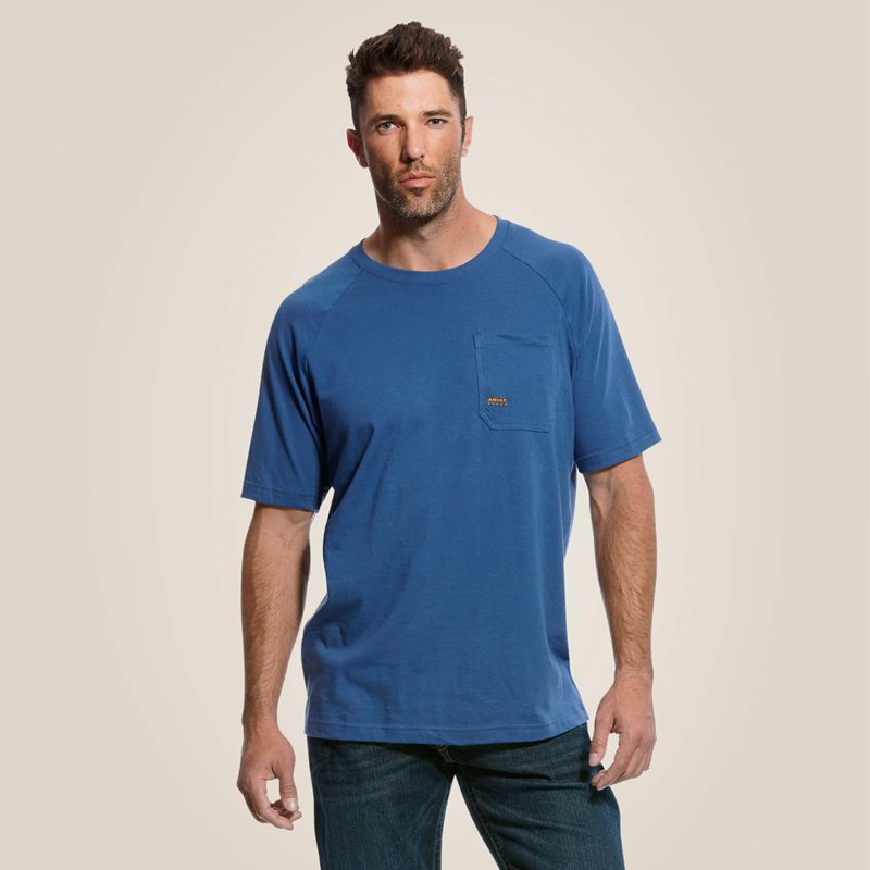 Ariat Rebar Cotton Strong T-Shirt Metal Bleu Homme | YRY-29215469