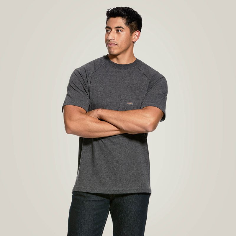 Ariat Rebar Cotton Strong T-Shirt Charcoal Heather Homme | PCN-75296401