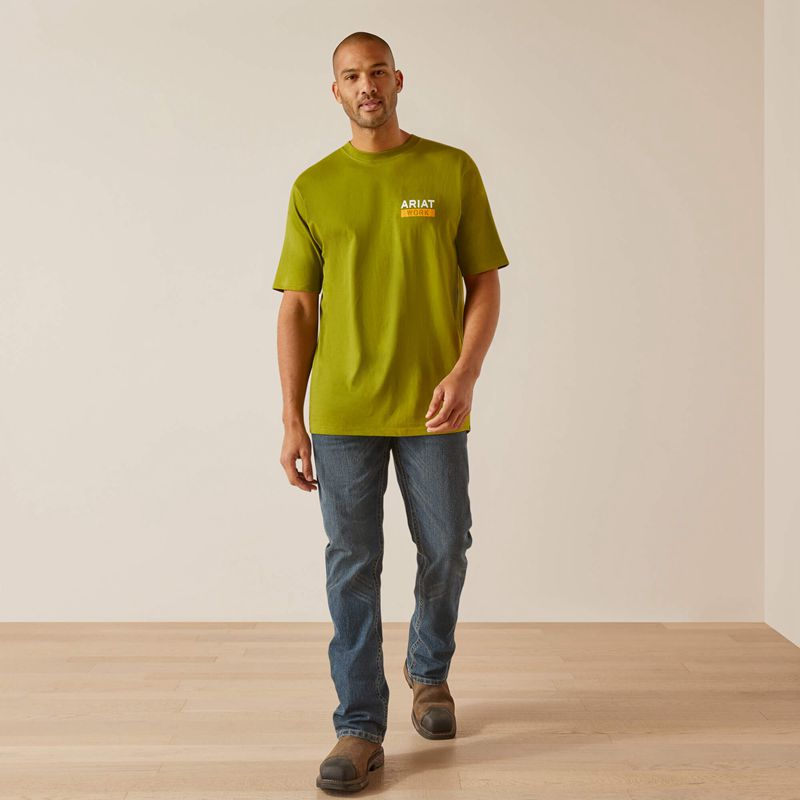 Ariat Rebar Cotton Strong Roughneck Graphic T-Shirt Vert Homme | BUP-02625170