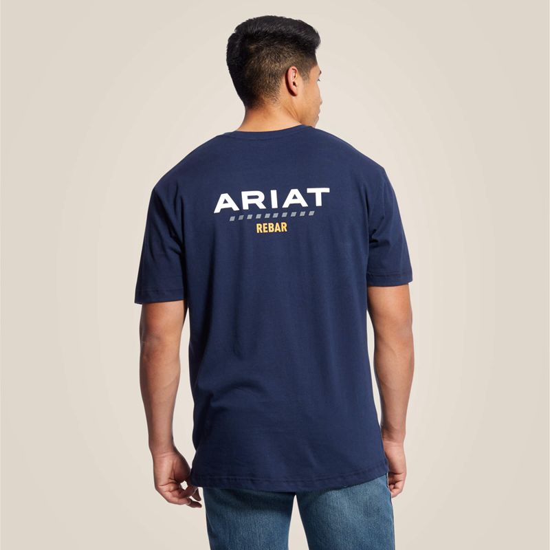 Ariat Rebar Cotton Strong Logo T-Shirt Bleu Marine Homme | OAQ-50971565