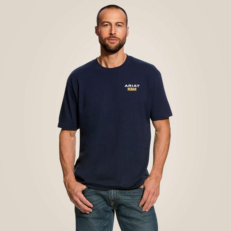 Ariat Rebar Cotton Strong Logo T-Shirt Bleu Marine Homme | OAQ-50971565