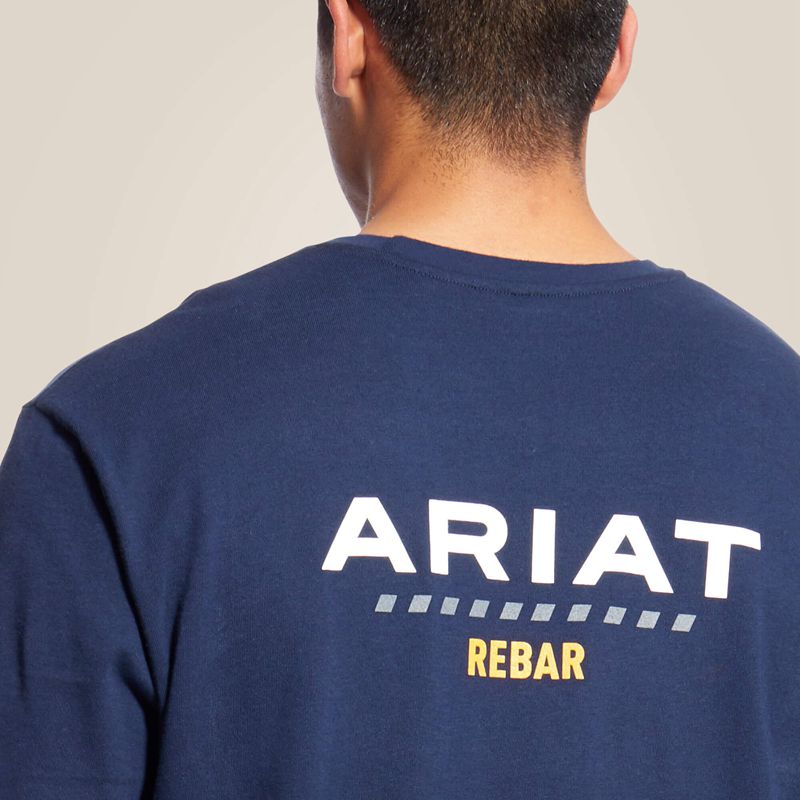 Ariat Rebar Cotton Strong Logo T-Shirt Bleu Marine Homme | OAQ-50971565