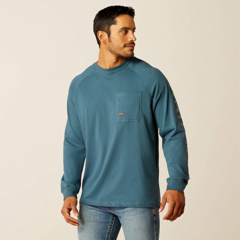 Ariat Rebar Cotton Strong Graphic T-Shirt Bleu Homme | ECT-07674927