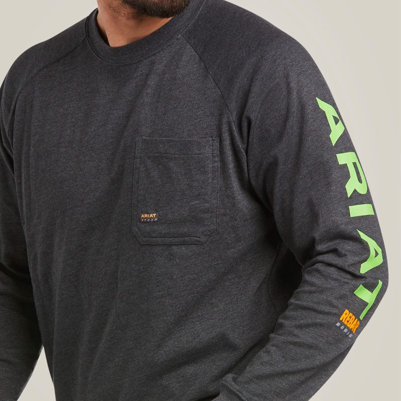 Ariat Rebar Cotton Strong Graphic T-Shirt Charcoal Heather/Lime Homme | KKA-76817132