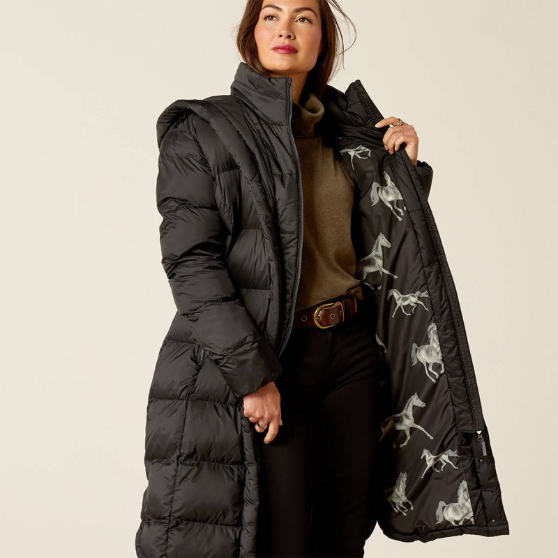 Ariat Norfolk Long Puffa Coat Noir Femme | GFM-81786748