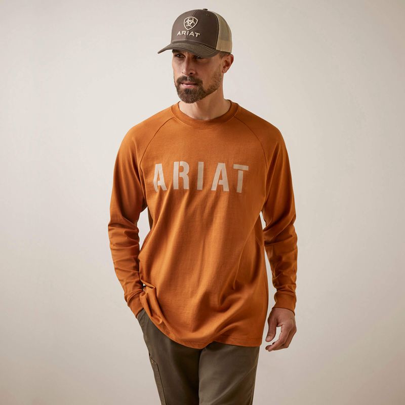 Ariat Rebar Cotton Strong Block T-Shirt Carmel Cafe Homme | KPF-23675970