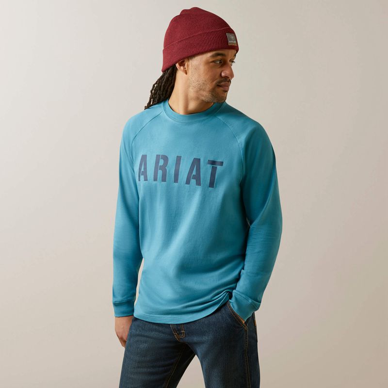 Ariat Rebar Cotton Strong Block T-Shirt Bleu Homme | ADP-56881117