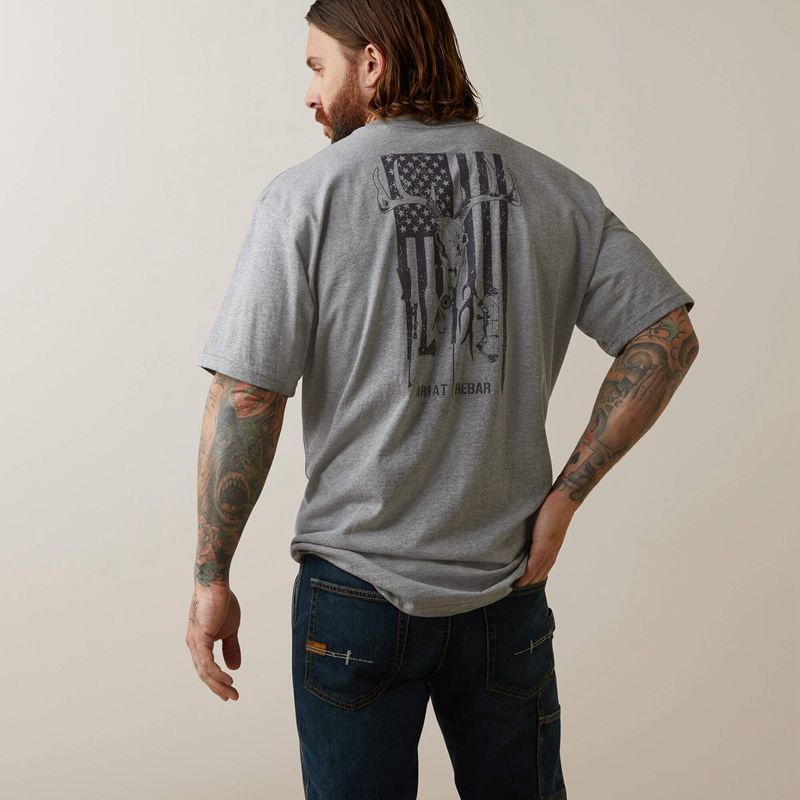 Ariat Rebar Cotton Strong American Outdoors T-Shirt Grise Homme | JCJ-36904899