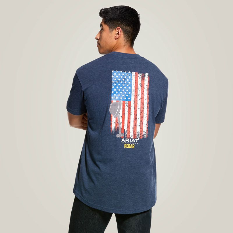 Ariat Rebar Cotton Strong American Grit Graphic T-Shirt Bleu Marine Homme | MWP-98923769