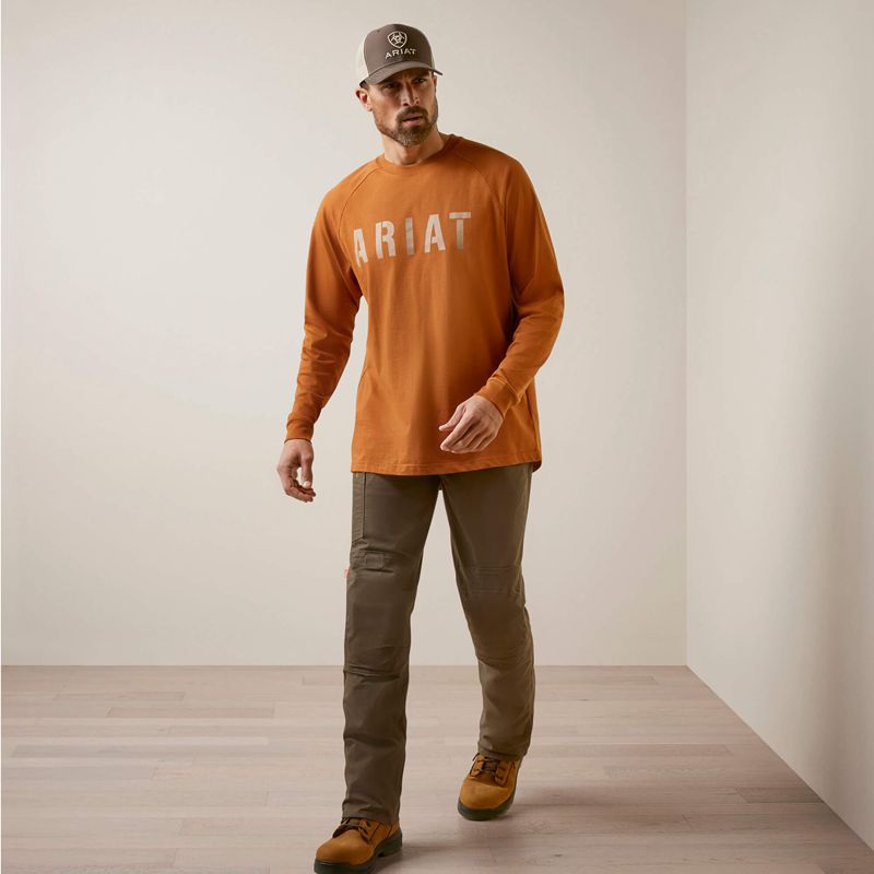 Ariat Rebar Cotton Strong Block T-Shirt Carmel Cafe Homme | KPF-23675970