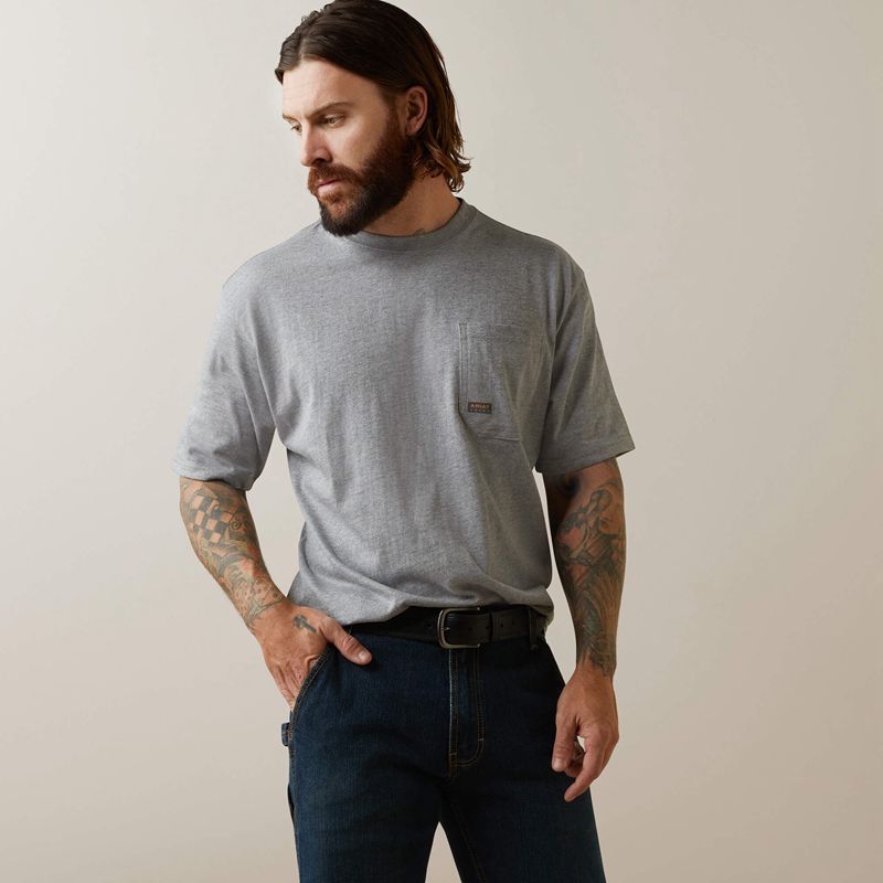 Ariat Rebar Cotton Strong American Outdoors T-Shirt Grise Homme | JCJ-36904899