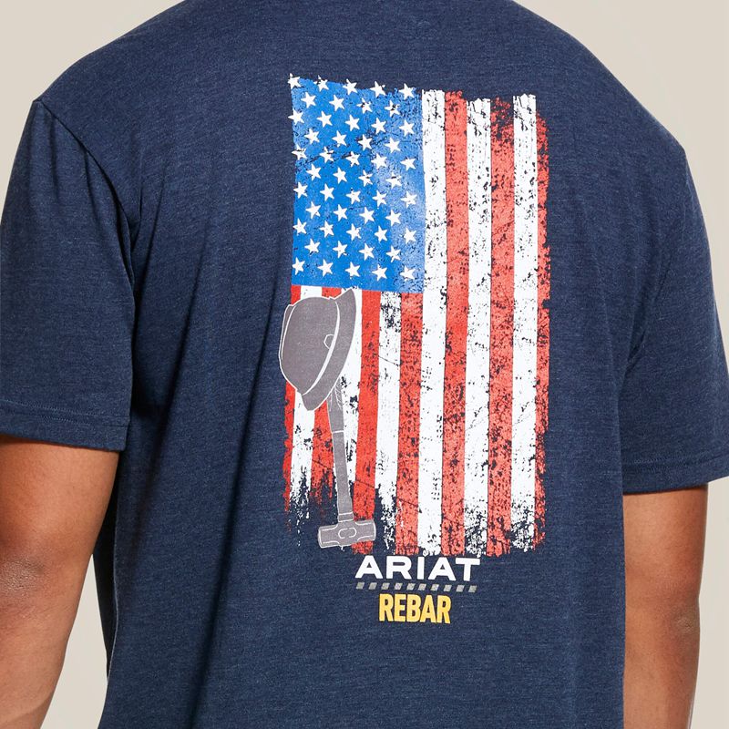 Ariat Rebar Cotton Strong American Grit Graphic T-Shirt Bleu Marine Homme | MWP-98923769