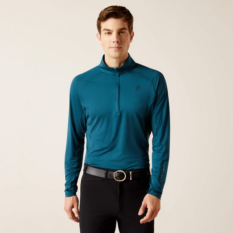 Ariat Lowell 1/4 Zip Recycled Materials Baselayer Reflecting Pond Homme | DTD-02990583