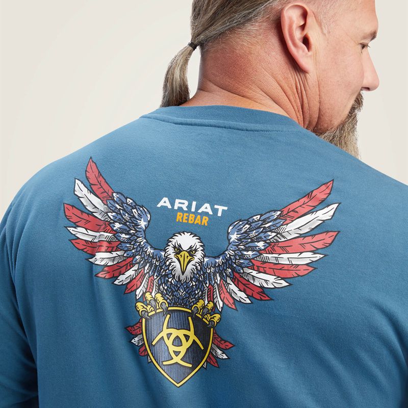 Ariat Rebar Cotton Strong American Raptor T-Shirt Indian Teal Homme | FJQ-61429131