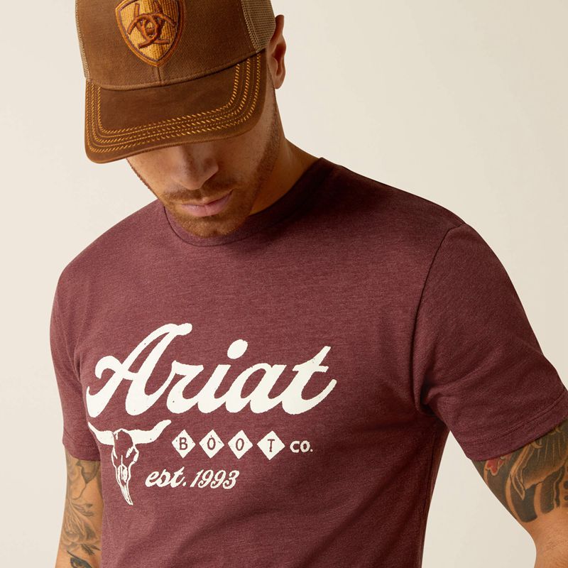 Ariat Established Boot Co. T-Shirt Bordeaux Homme | QXT-30335421