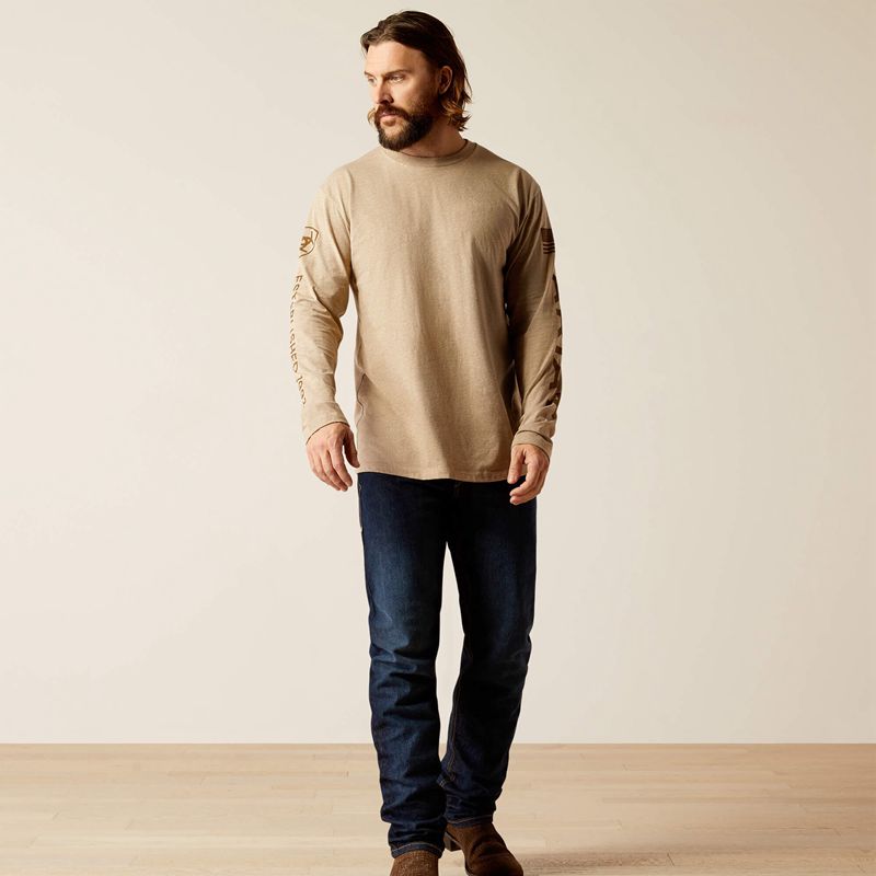 Ariat Elevated V2 T-Shirt Oatmeal Heather Homme | OJI-58547395