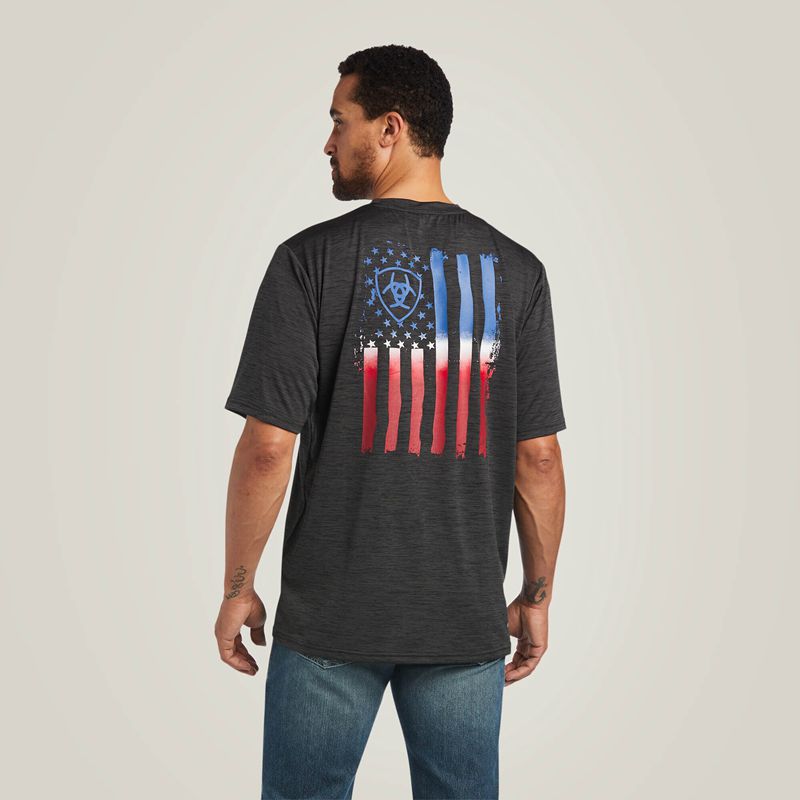 Ariat Charger Vertical Flag Tee Charcoal Homme | RXX-55498979