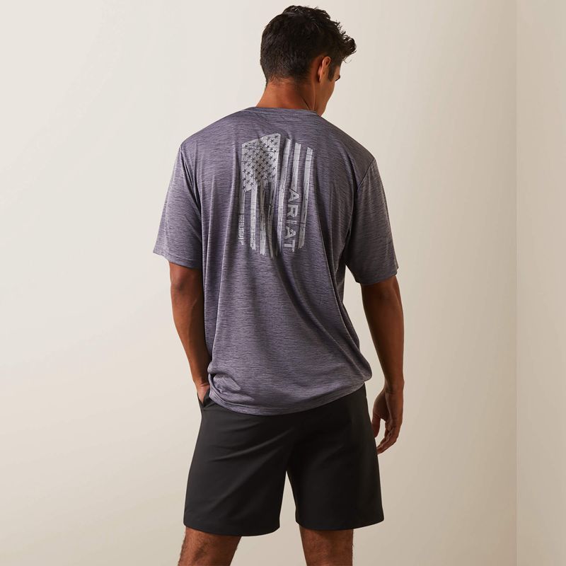 Ariat Charger Vertical Flag Tee Graystone Homme | RAG-59699167