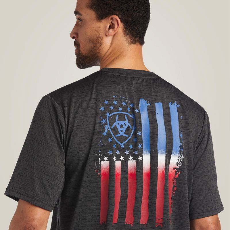 Ariat Charger Vertical Flag Tee Charcoal Homme | RXX-55498979