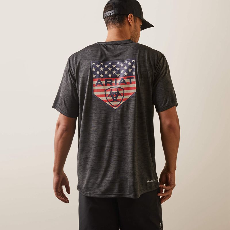 Ariat Charger Proud Shield T-Shirt Charcoal Heather Homme | BBS-39413630